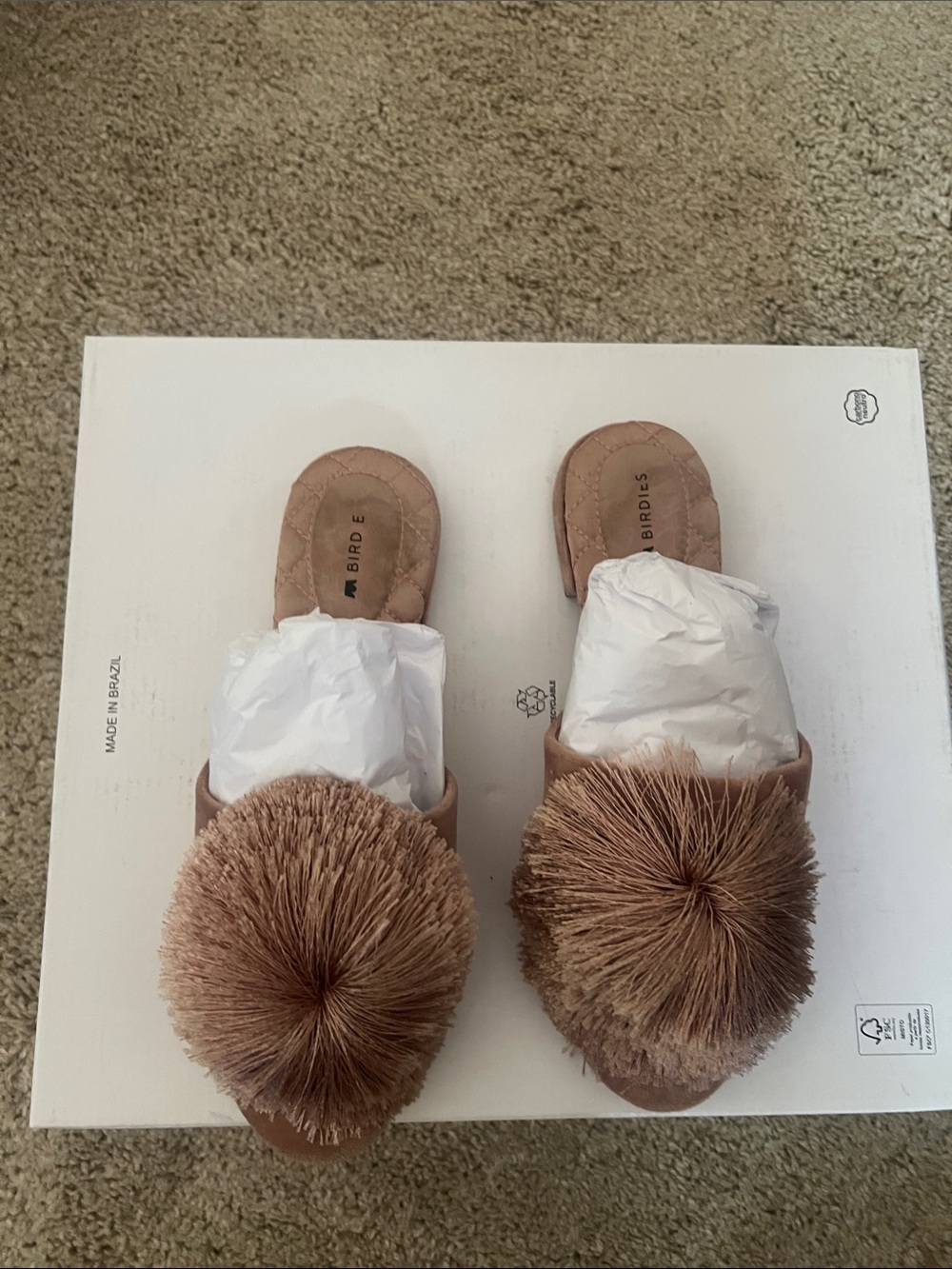 Birdies Tan Pom-Pom Slide Slippers